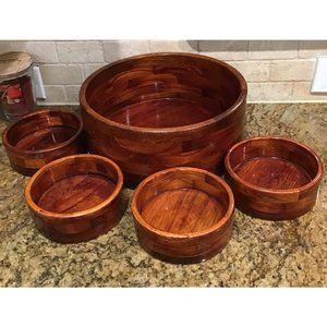 Vintage Artistic Wooden 5 Pieces Set Salad Bowls